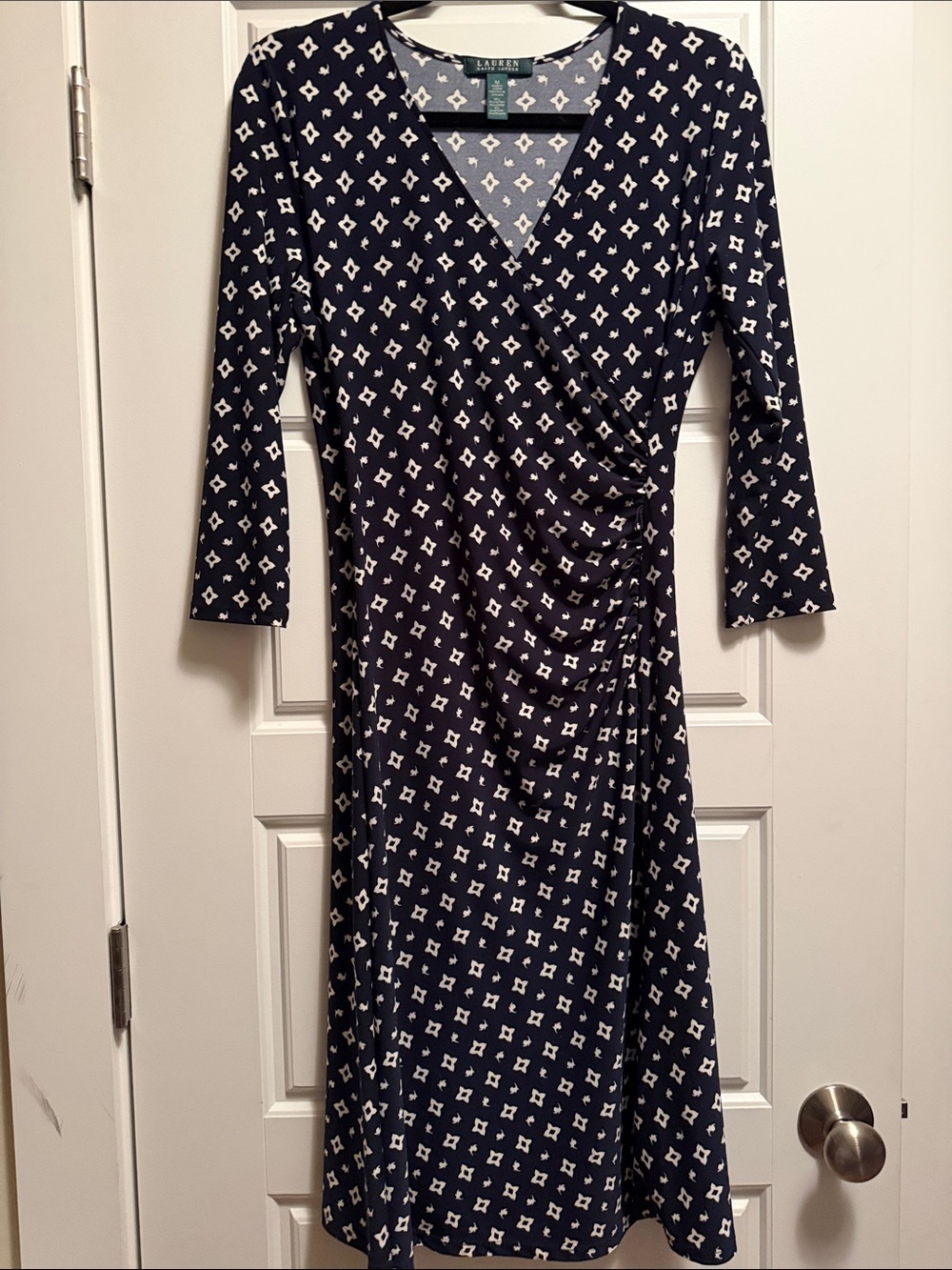 NWOT Ralph Lauren Navy and White Geometric Midi Dress - Picture 2 of 6